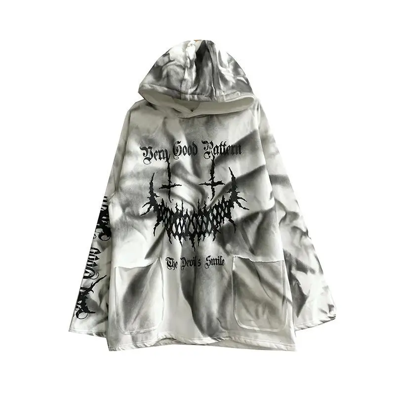 Tamsiai vėjo retro kaklaraištis dažyti goth spausdinti nišą dizaino hoodie high street gedulo palaidų montavimo hoodie banga