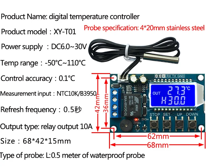 DC 6~30 V Skaitmeninis LCD Temperatūros Reguliatorius 10A Termostatas Kontrolės Jungiklis AC 110V, 220V Apkrovos