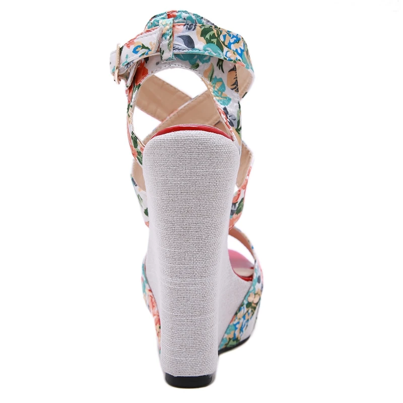 Saldus Spausdinta Medžiaga Moterų Sandalai Pleištai Sandales Platforma Žuvų Burna Gladiatorių Aukštos Sandalai Moterų Kryžius-kaklaraištis Šalies Šokių Bateliai