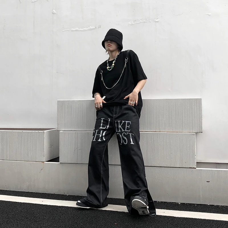 UNCLEDONJM Dvasios krovinių kelnės Šoninis Mygtukas japonijos mados juodos kelnės vyrams Prarasti hip-hop streetwear derliaus kelnės ED945