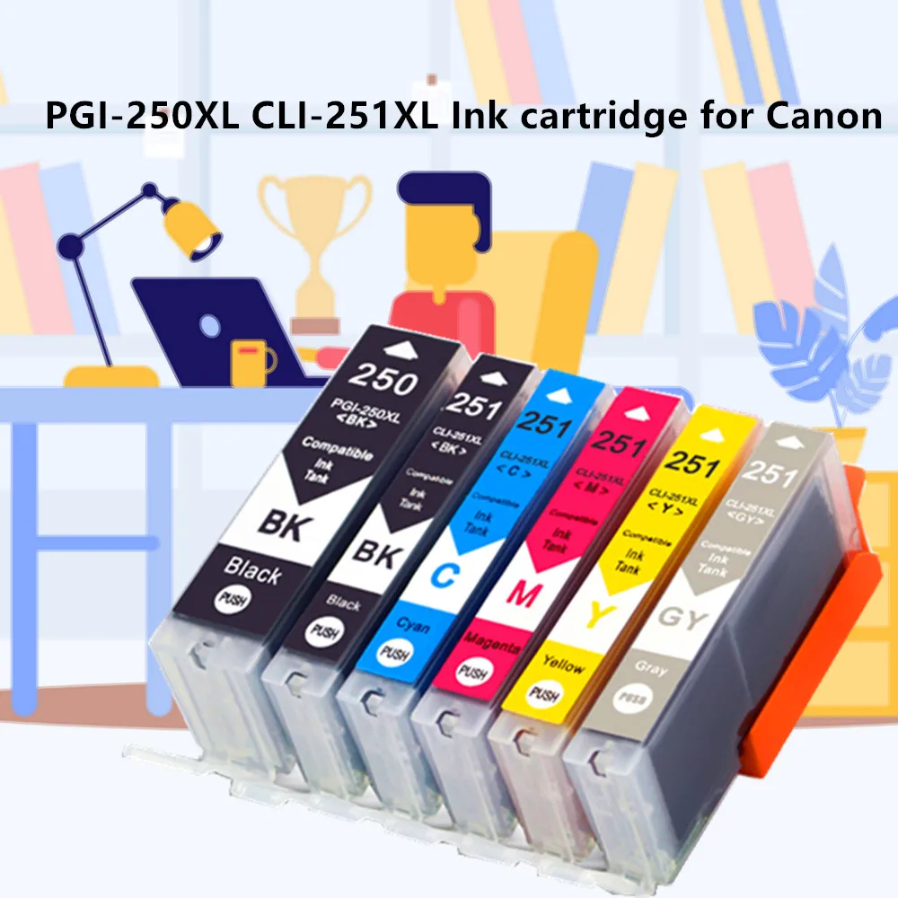 6 spalvų Pakeitimo Canon pgi 250xl cli 251xl Rašalo Kasetės PGI-250 CLI-251 naudoti su 