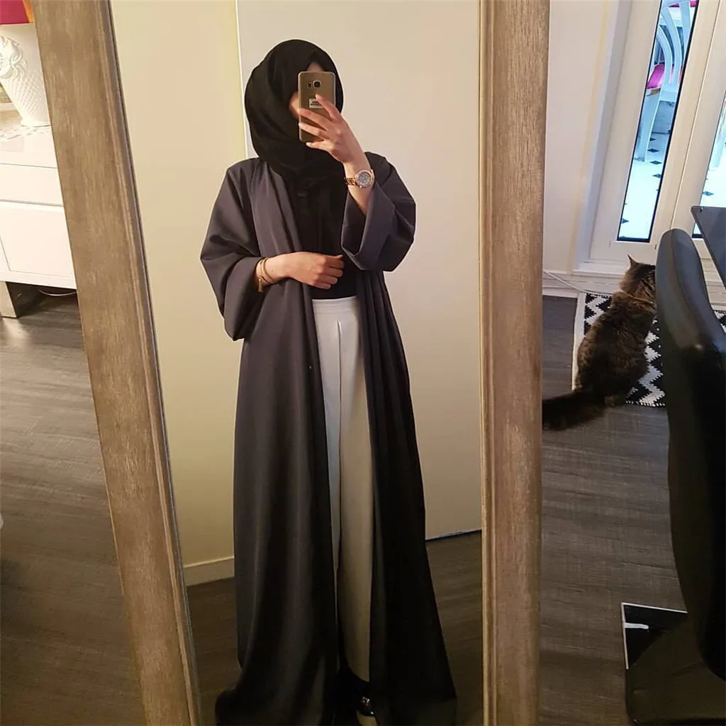 Abaja Ramadanas Moterų Maxi Ilga Suknelė Lady Priekiniai Open Cardigan Islamo Suknelė gražus Musulmonų Suknelė