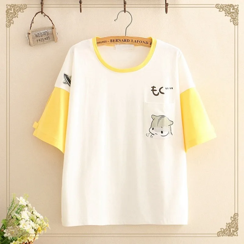 Japonijos Kawaii Anime Paauglių mergaičių T-shirt, Derliaus Mielas Laiškas Išspausdintas Drabužius Geltonos Viršūnės Harajuku Juokingi Grafikos Moterų Marškinėlius 2020 m.