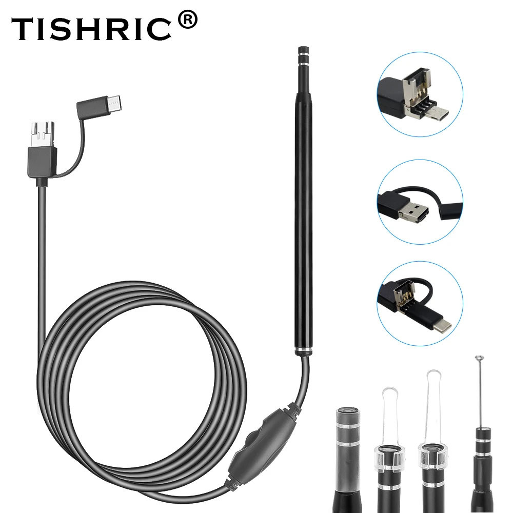 TISHRIC USB 3in1 Endoskopą Vaizdo Earpick Borescope Tikrinimo Kamera Endoskopą Fotoaparatą, Mobilųjį Endoskopą, skirta 