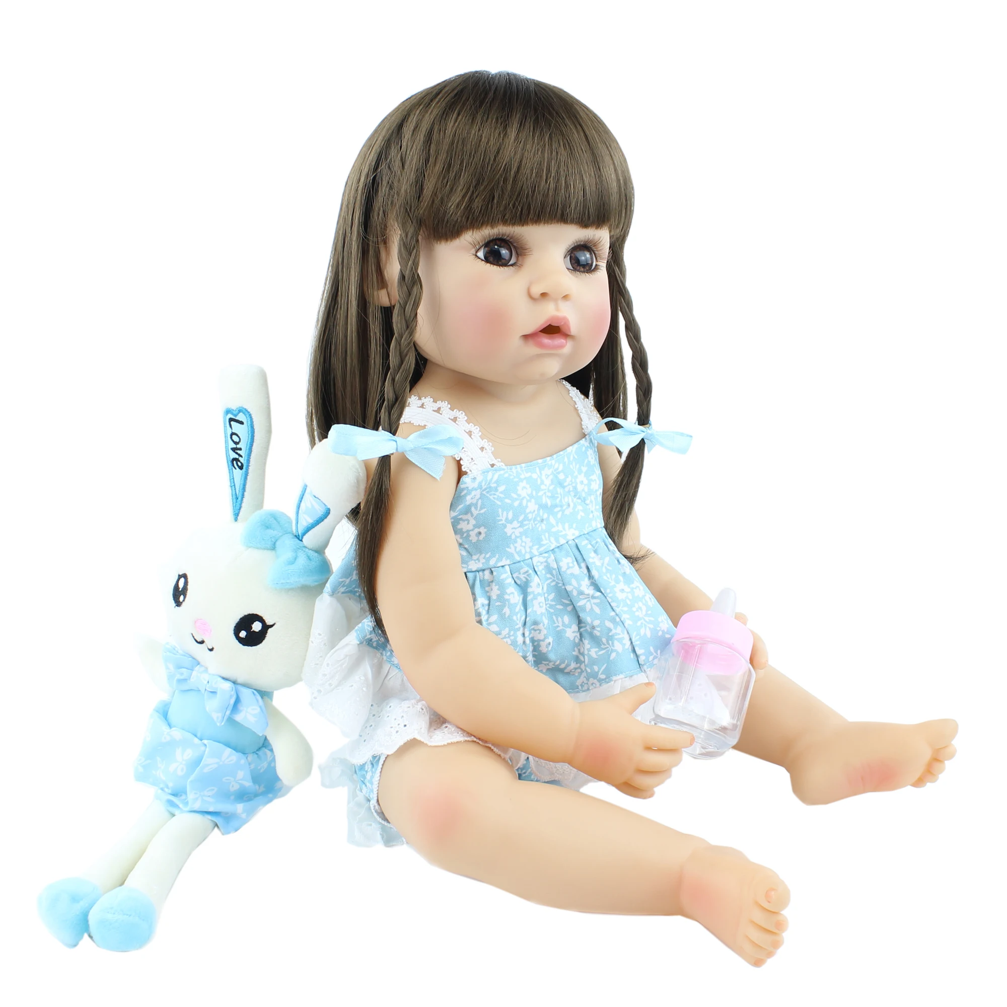 55cm Full Silikono Kūno Reborn Baby Girl Lėlės Žaislas Vinilo Ilgi Plaukai Princesė Bamblys Kūdikių, Vaikų Mielas Gimtadienio Dovana Maudytis Žaislas