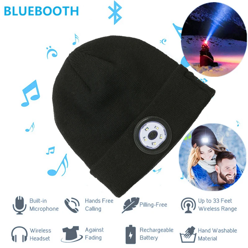 Šilta Kepuraitė Bluetooth 5.0 LED Skrybėlę Belaidė Stereofoninė laisvų Rankų įranga, Muzikos Grotuvas Su MIC Rankų Apšviesta Mezgimo Bžūp Sportas Lauke