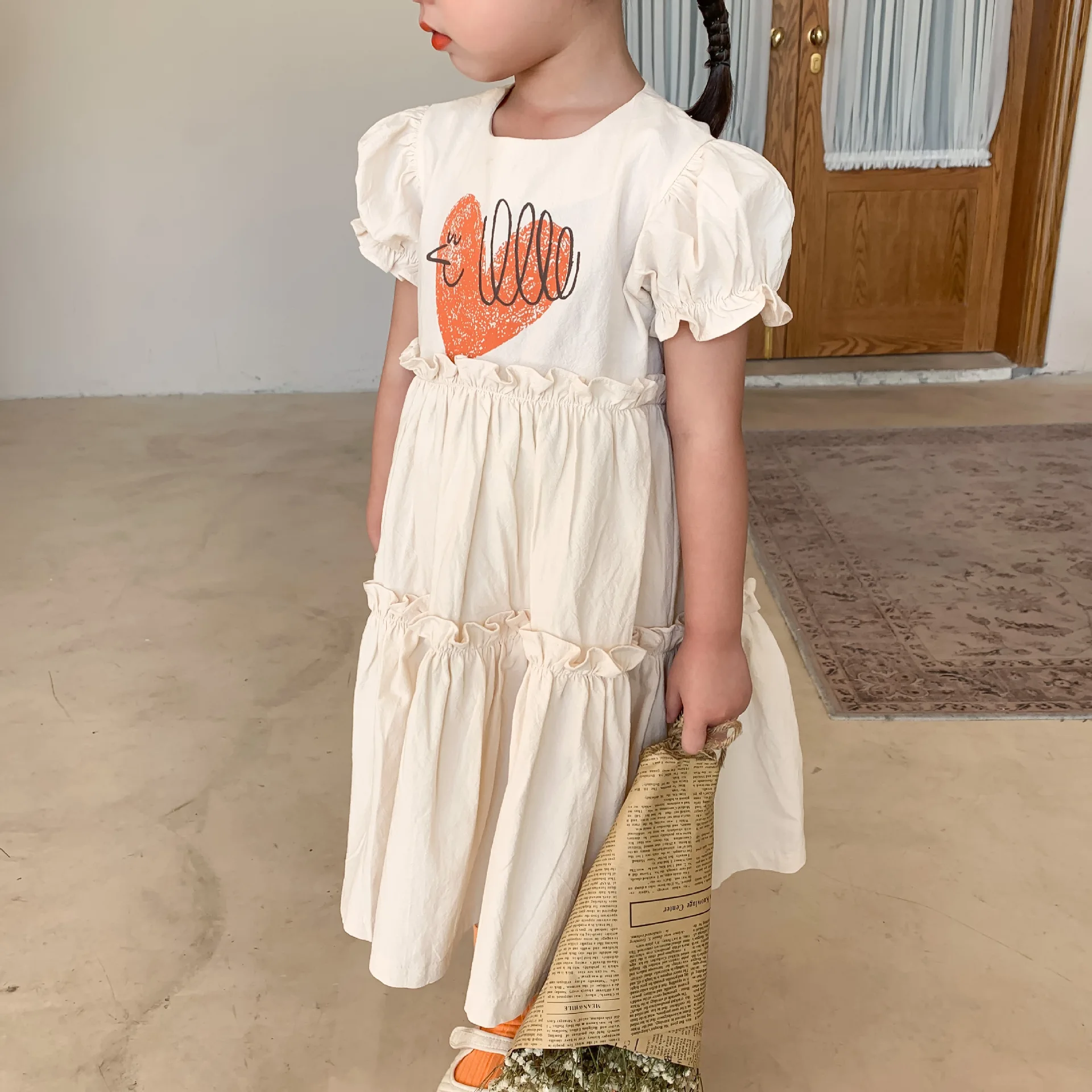 2021 m. Vasarą Naujų Vaikų Mergaičių Mados Drabužių trumpomis Rankovėmis Mergina Linijos Tortas Suknelės Mielas Širdies Spausdintos Vaikų Suknelė, Kostiumas 1-6Y