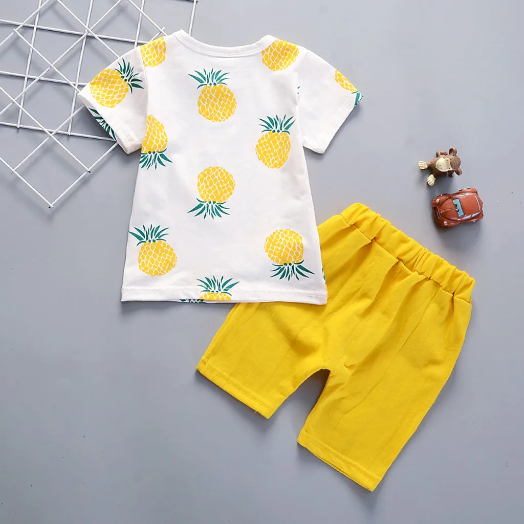 40# Baby Vaikų Berniukų Drabužiai Vaikams trumparankoviai Ananasų Print T-shirt Viršuje + vientisos Spalvos Šortai-Dviejų dalių kostiumėlį Ropa 