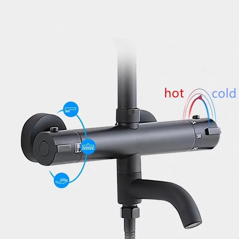 Prabangus juodas termostatiniai dušo komplektas dušo maišytuvas karšto ir šalto juoda Dušo maišytuvas Voniai termostatiniai dušo maišytuvai MJ988
