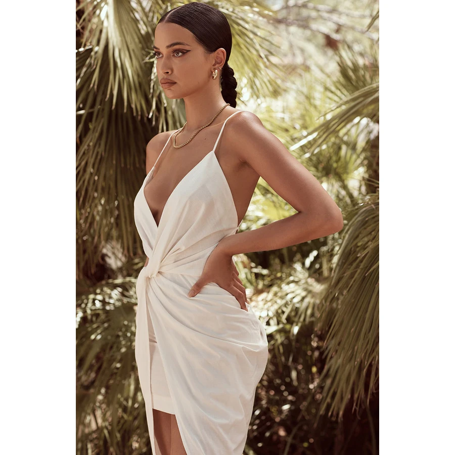 Moterų 2020 m. Vasarą Naujas Baltos spalvos Suknelė Seksualus Giliai V Kaklo Nereguliarus Apačia Diržas Suknelė Mados Įžymybė Šalies Klubas Elegantiškas Drabužiai