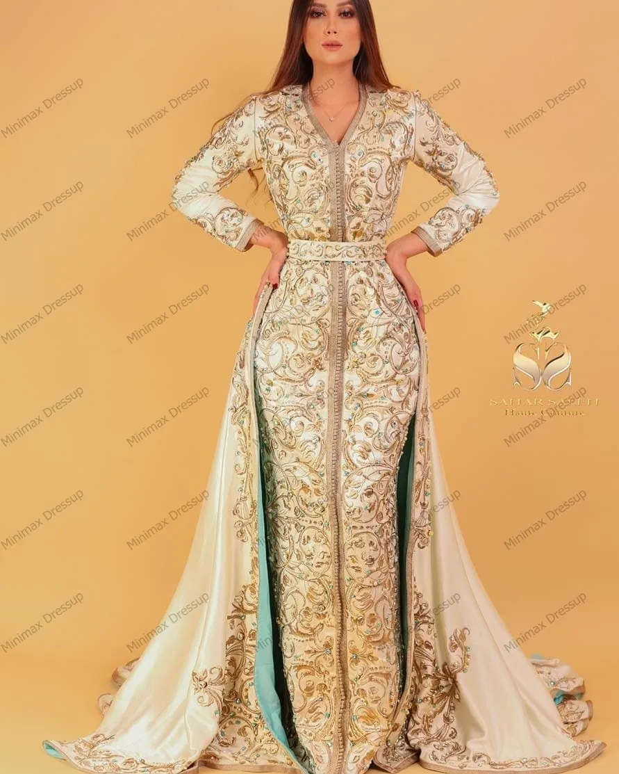 Prabanga Siuvinėjimo Maroko Kaftan Užsakymą Aukso Zawalcowany Undinė Vakarinę Suknelę Su Overskirt Ilgai Moterų Dubajus Islamo Chalatai