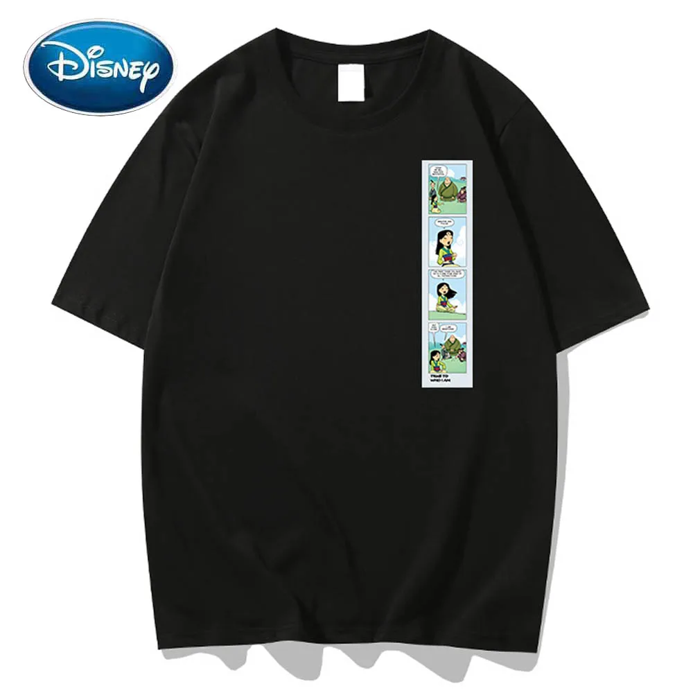 Disney Elegantiškos Mados Mulan Komiksų Dialogo Laišką Animacinių Filmų Spausdinti Porų Unisex Moterys T-Shirt O-Kaklo Trumpomis Rankovėmis Tee Viršūnes 10 Spalva