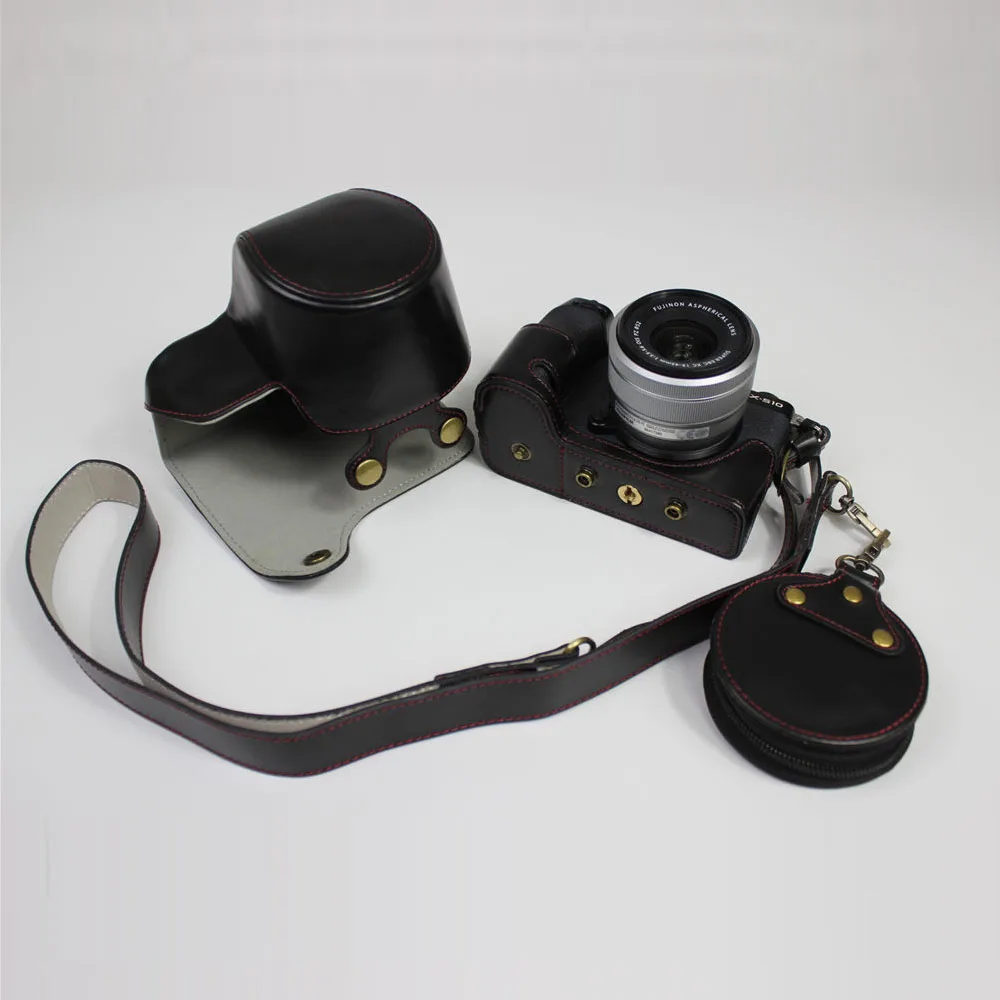 Prabanga Versija Odinis dėklas Apsauginis Dangtelis FUJI Fujifilm X-S10 XS10 Fotoaparato Krepšys, Dirželis per Petį Baterija Atidarymo 15-45mm Lęšių