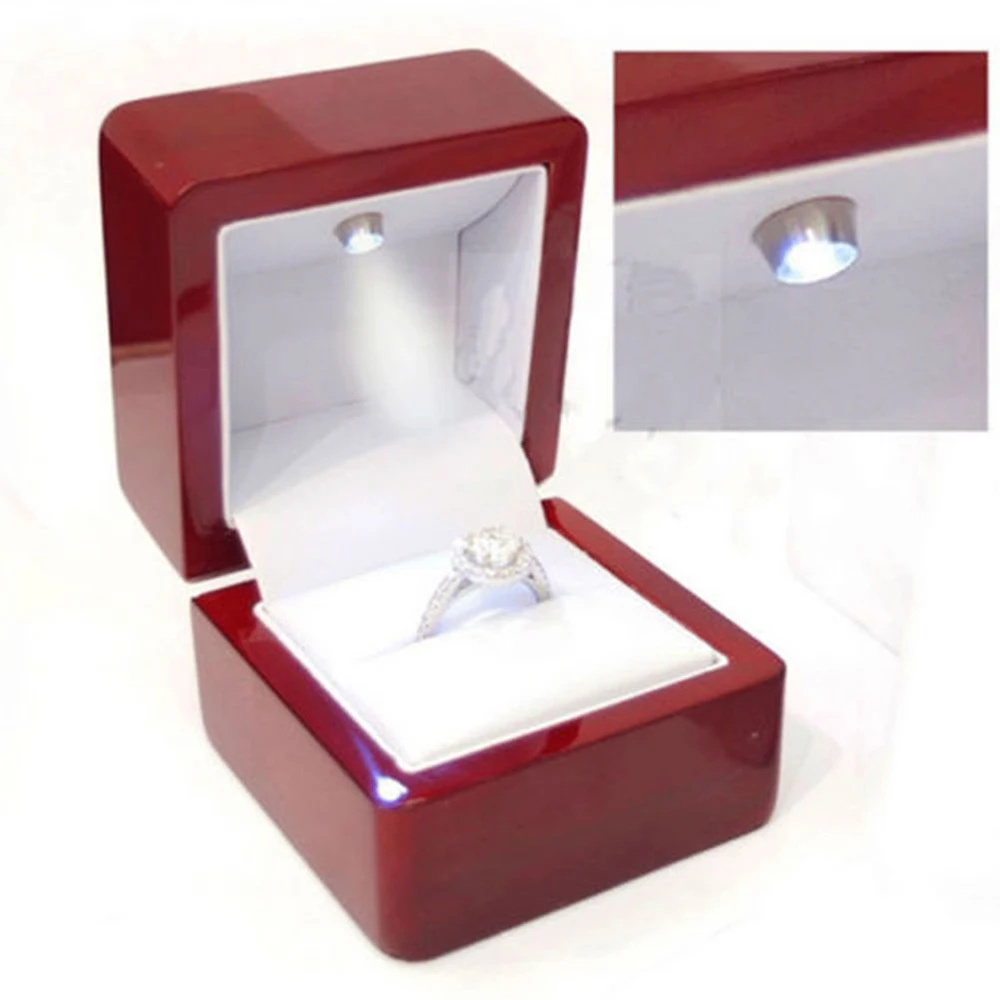 Prabangus Žiedas Odos Dėžutė su LED Šviesos Sužadėtuvių, Vestuvių Žiedai Atveju Dėžės Raudona Naujų 2019