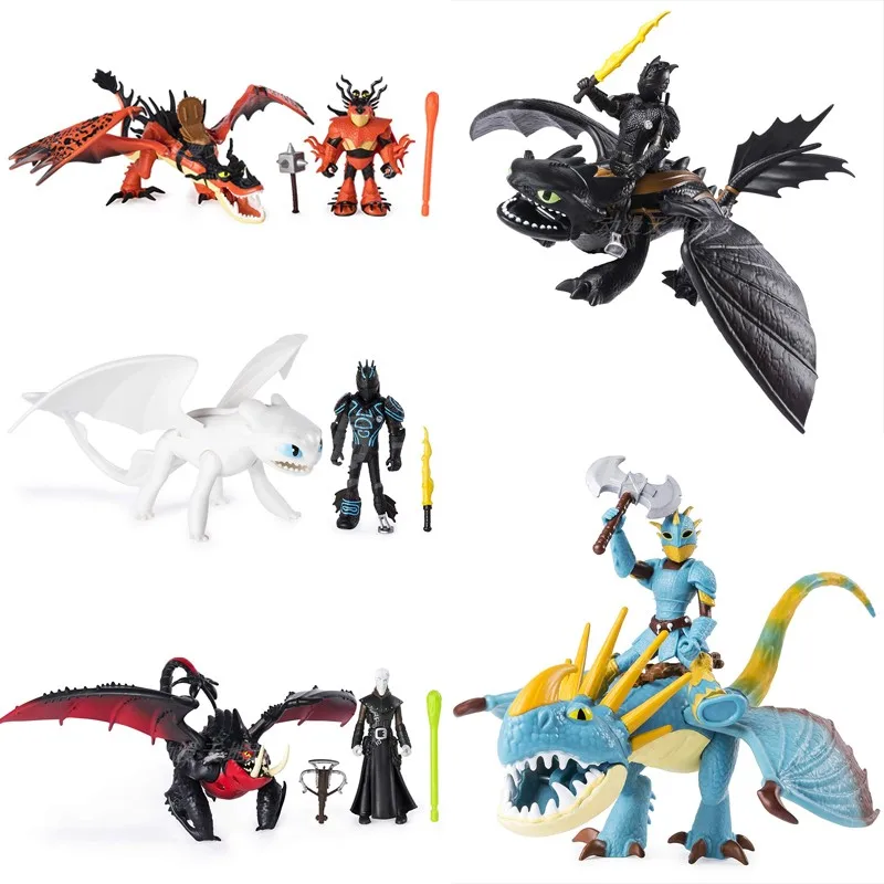 Originali, Kaip Traukinio Jūsų Drakonas, 3 Night Fury Juodas/baltas Toothless PVC dragon modelio Paveikslas Filmo veiksmas vaikams, žaislai