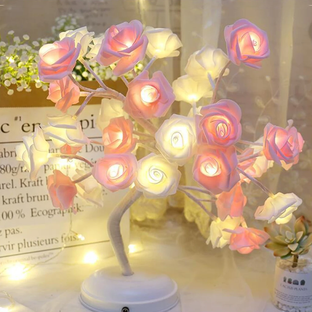 Rožių gėlių puokštė Naktį Šviesos Renginiai Šalys Rožių Medį Lempa LED Girlianda šviečia Namų Puošybai stalo lempa