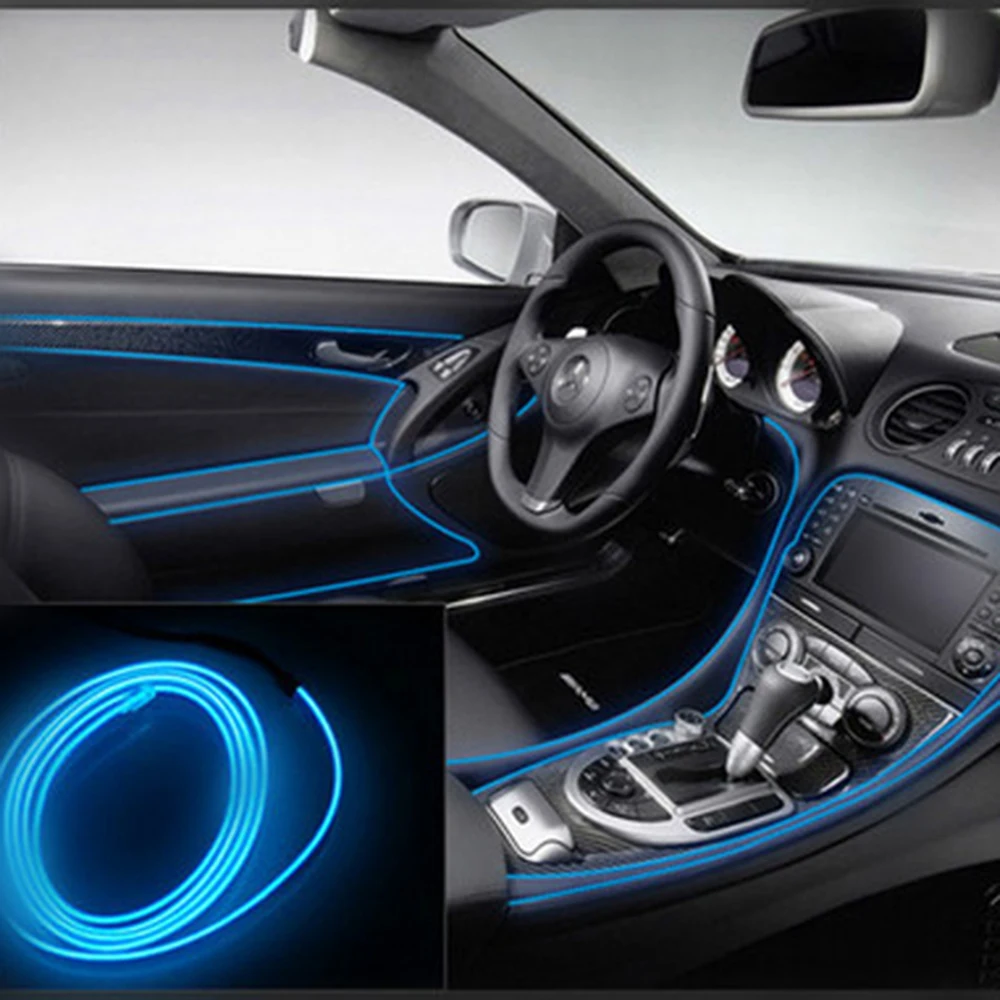 Lankstaus Neono Šviesos 5M 3V Švyti EL Lynas juosta Kabelio Juostos LED Neoninės Šviesos, Batų, Drabužių, Automobilių, led juostos EL Laidas+12v Adapteris