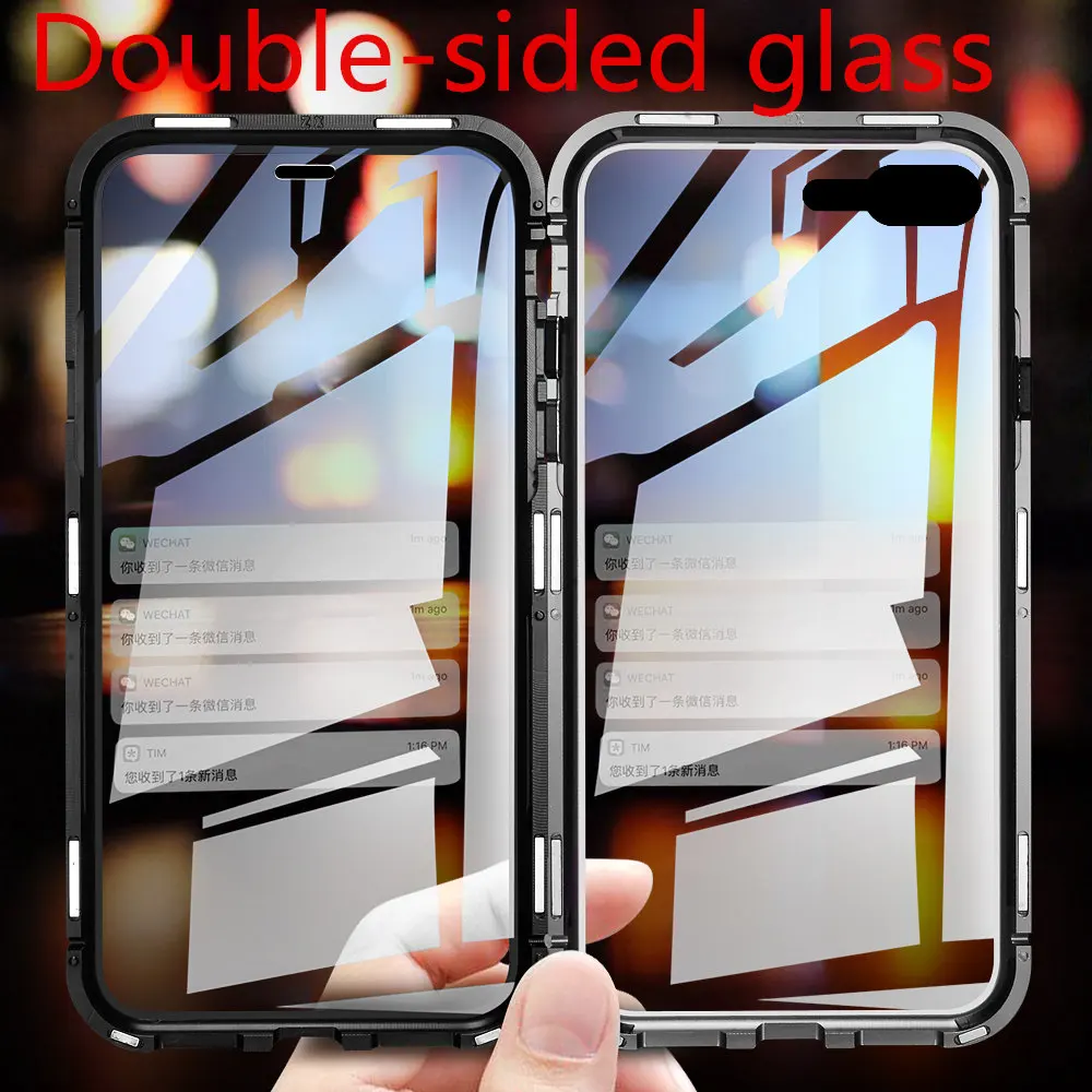 Magnetas Adsorbcijos iPhone 7 8 Plius dvipusis stiklas skaidrus Magnetinio Atveju 360 Pilnas draudimas 