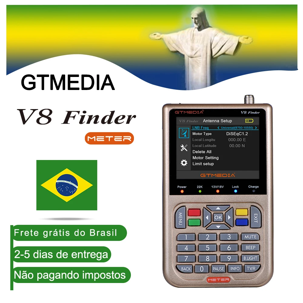 [Brazilija]GTMEDIA V8 Finder DVB-S2/S2X Skaitmeninis Palydovų Ieškiklis Didelės raiškos 1080P HD ACM Sat Finder Matuoklis su 3000mA Baterija