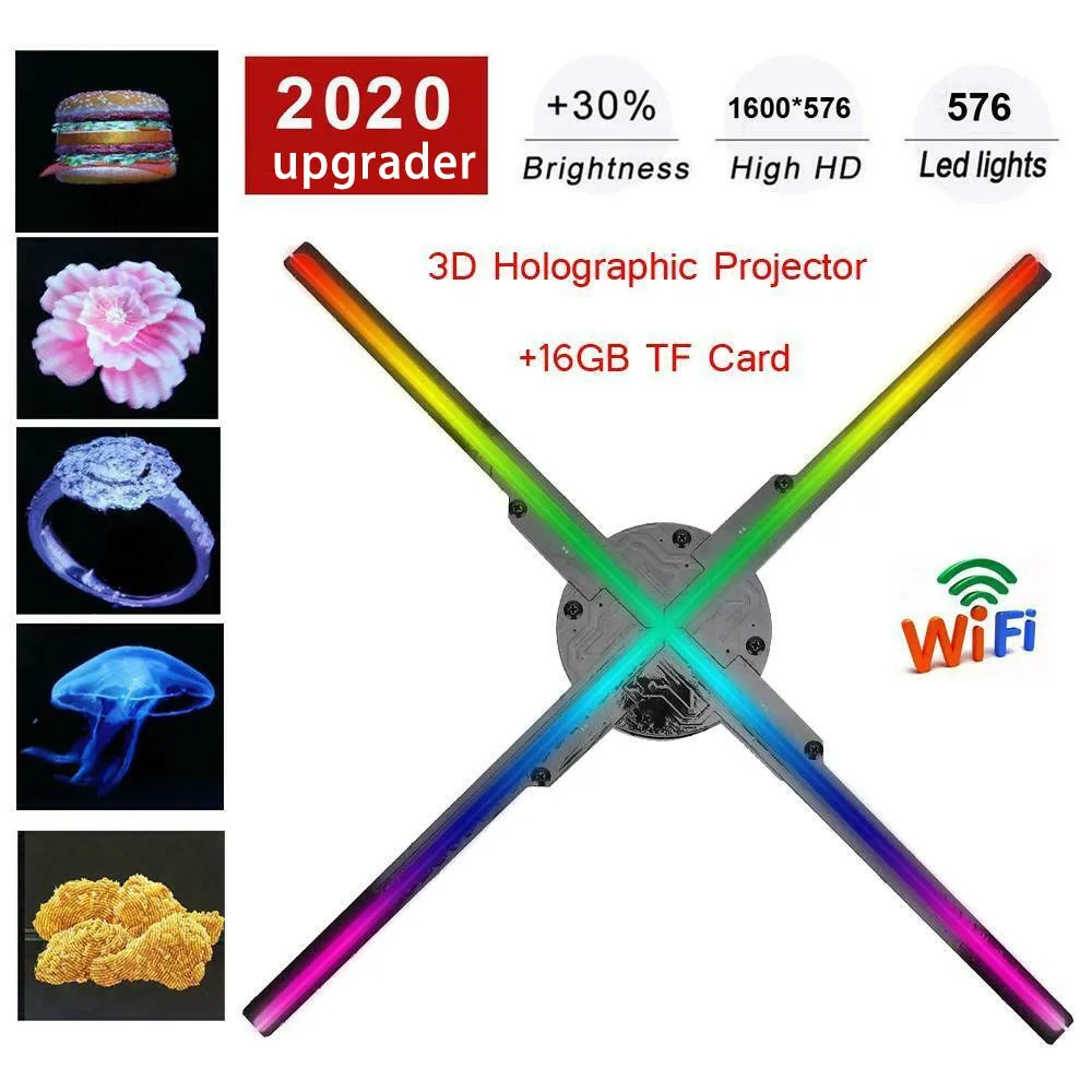 Atnaujinti 50CM 4 Ventiliatoriaus Holograma Ventiliatorius Šviesos su Wifi Kontrolės 3D Holograma Reklamos Rodymo LED Ventiliatorius Holografinio Vaizdo Atostogų