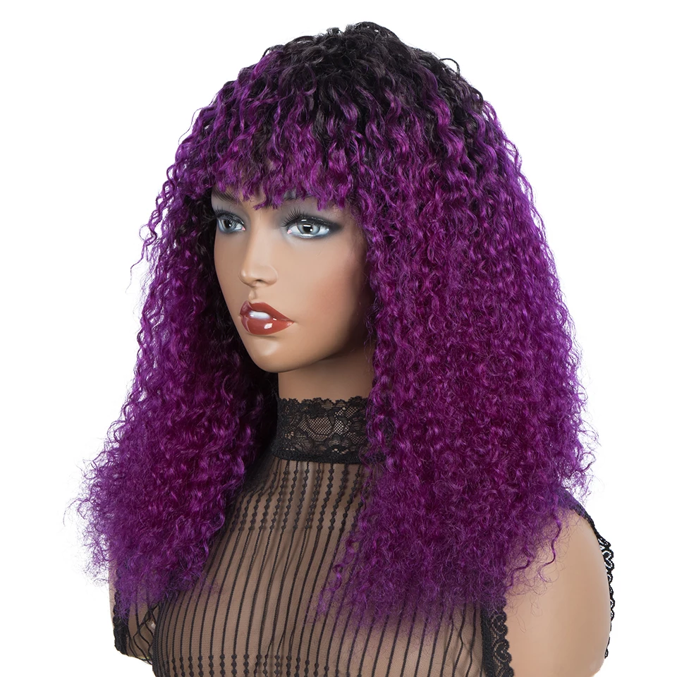 Remy Forte Žmogaus Plaukų Perukai Natūralių Plaukų Brazilijos Curl Plaukų Perukai Moterims Keistą Curl Perukai Su Kirpčiukais Trumpas Perukas Violetinė