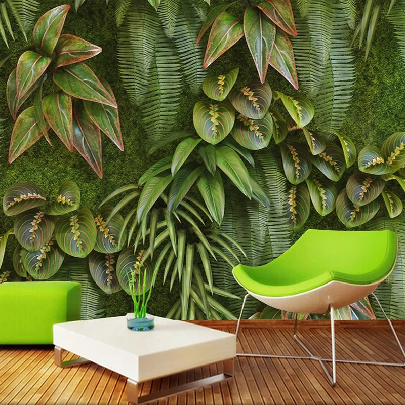 Custom Freskos 3D Žaliųjų Augalų Lapai Nuotrauka Fone Sienų Tapyba-svetainė, Miegamasis, Valgomasis Vandeniui, Drobė, Tapetai, 3D