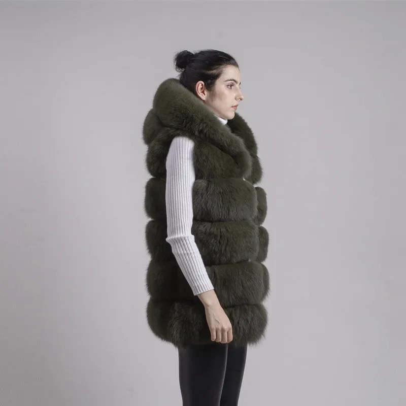 QIUCHEN PJ8062 2020 nauja, moterų žiemos kailių paltai nekilnojamojo lapės kailio liemenė su dideliu gaubtu originali kailio aukštos kokybės fox gilet karšto pardavimo