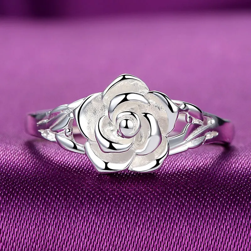 Mielas Moterų Ponios Mažas Rožių Gėlių Žiedas Nekilnojamojo 925 Sterlingas Sidabro Vestuviniai Žiedai Moterims Žada Meilės Vestuvinis Žiedas