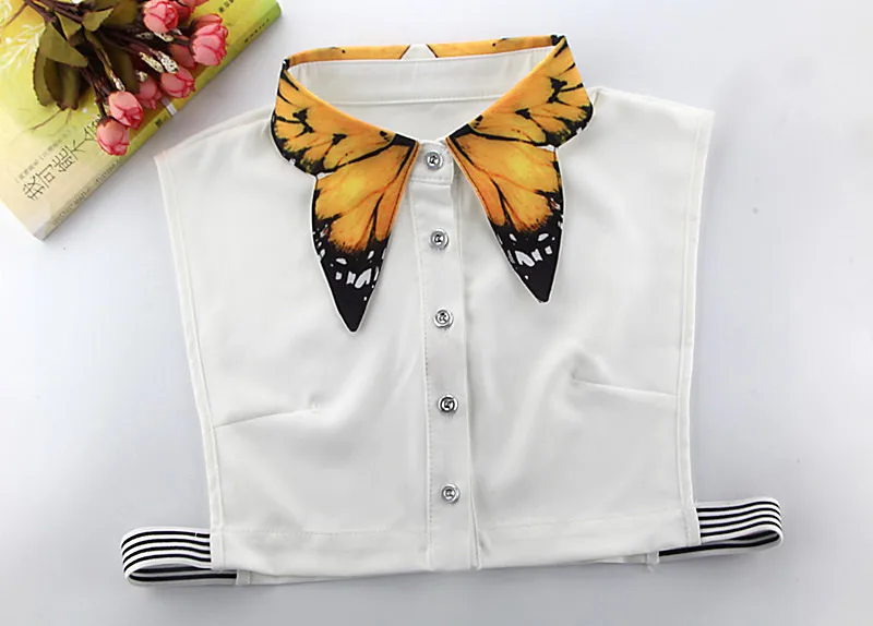 Nuimamas Šifono Ranka-dažytos spausdinti geltonas drugelis marškinių apykaklės megztinis apačioje laišką Puošnios ponios laukiniai dekoratyvinis