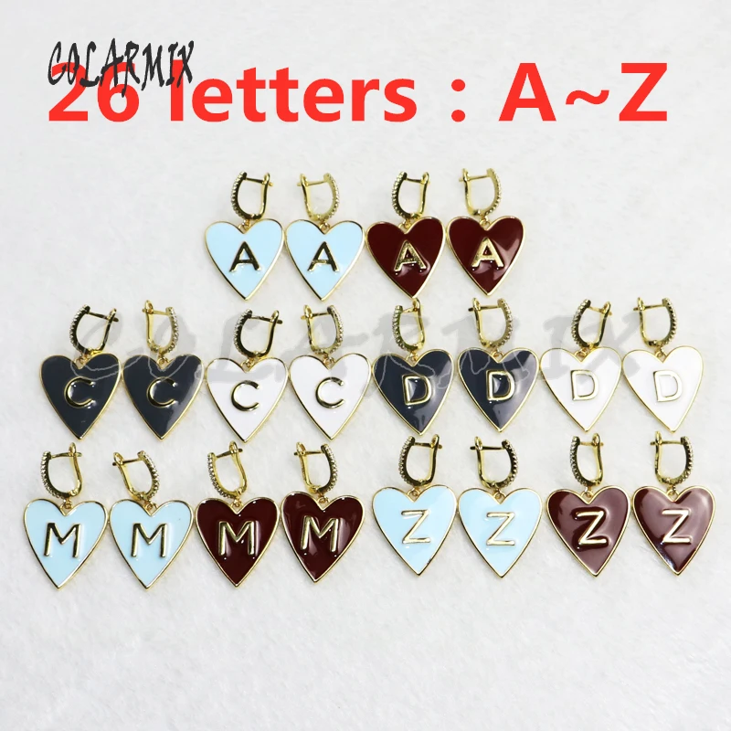 5 Poros Mados laišką auskarai širdies formos abėcėlė kablys auskarai, karoliai pasirinkite raidę, kurią norite pavadintas jewelry5353