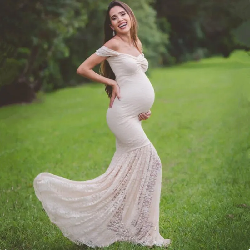 Undinė Motinystės Nėrinių Suknelės Nuotrauką Šaudyti Nėščia Shoulderless Nėštumą Moterims Drabužių Vasaros Fotografijos Baby Shower Suknelė