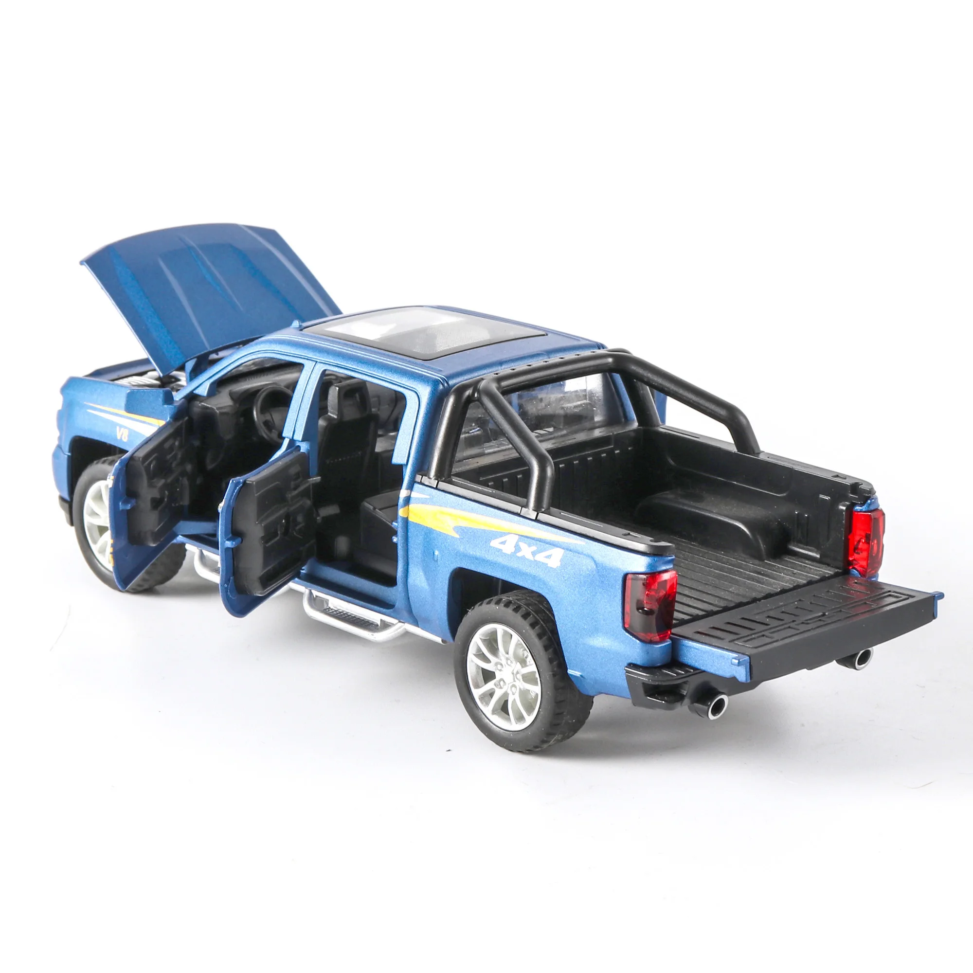 Riboti Pardavimų Chevrolet Silverado 4x4 1：32 Automobilio Modelį Diecasts Žaislinės Transporto priemonės Garso, Šviesos, Traukti Atgal, Vaikų Žaislai, automobilių Kalėdų