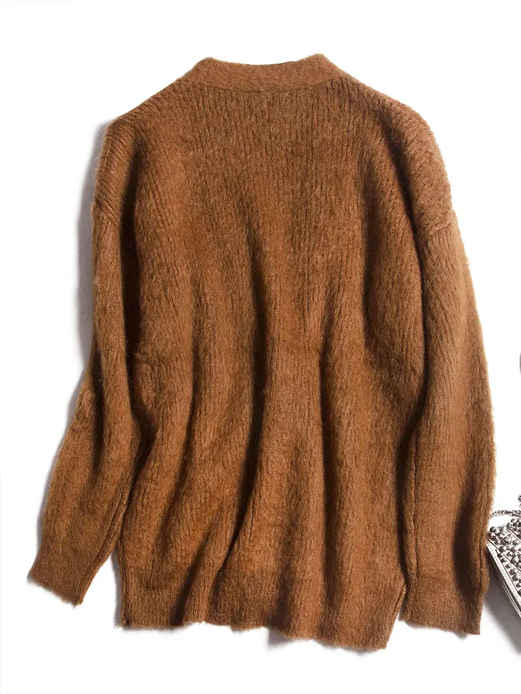 Vintage Megztinis V-Kaklo, Vieną Krūtinėmis Moterų Megztinis Mink Kašmyras Prarasti Žiemą, Rudenį, Drabužiai Moterims, susagstomi megztiniai Moterims