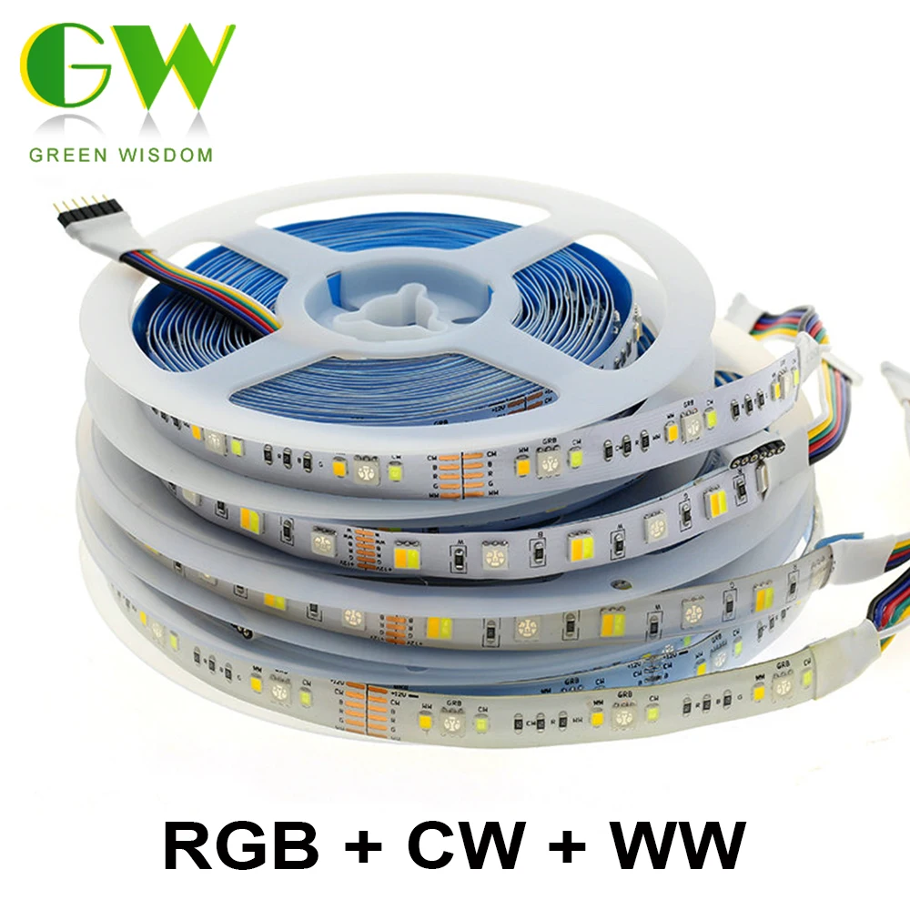 RGB+BMT LED Juosta 5050 SMD DC12V Lankstus Šviesos Diodų Juosta RGB+Balta+Šiltai Balta 5 Spalva 1 Lustas Visą Spalvų LED Šviesos Juostelės 5m