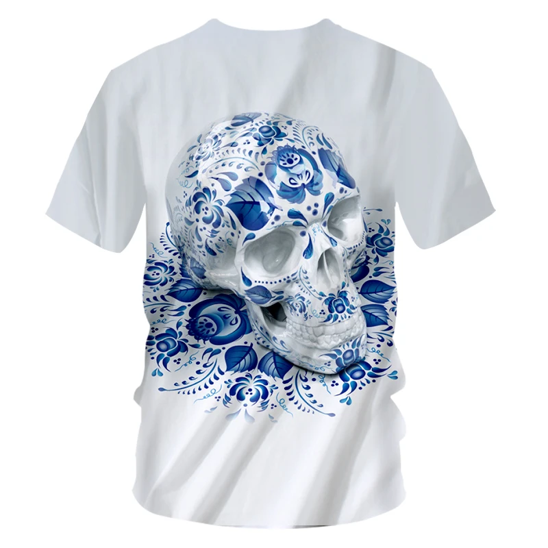 OGKB T Marškinėliai vyriški Hot V-kaklo trumpomis Rankovėmis Kaukoles 3D Tee Marškinėliai Spausdinimas Mėlyna Kaukoles Hip-Hop Street 7XL Drabužių Unisex marškinėliai