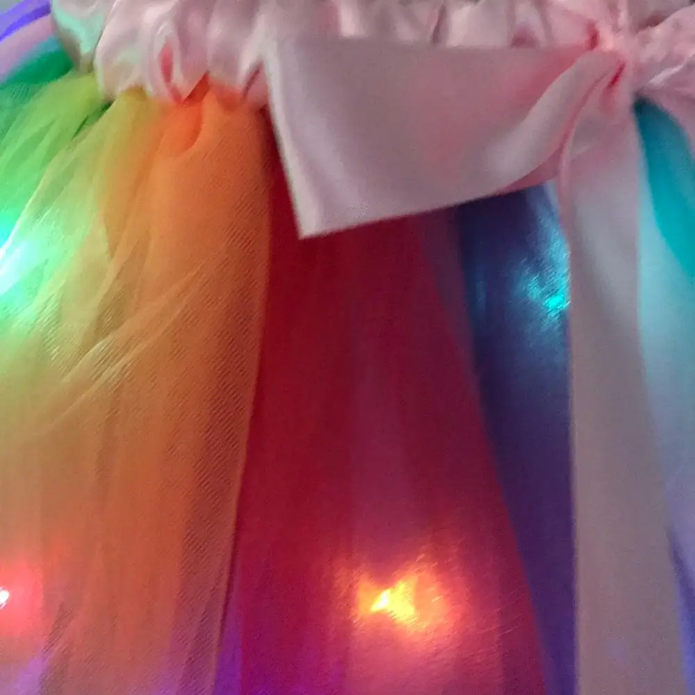 Mergina, vaikams, vaikų Baleto LED Sijonas Šokių Drabužių Mados šalies Kostiumų kamuolys suknelė naujųjų metų kalėdų tutu vaivorykštė led sijonas