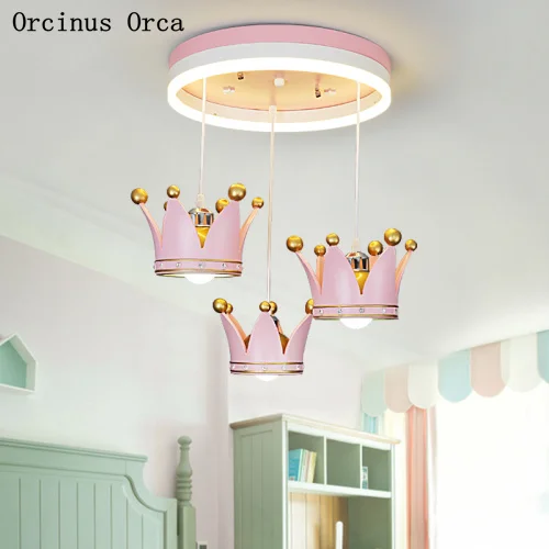 Europos sweet pink vainiką liustra Mergaitė Princesė Miegamasis kambarys lempos animacinių filmų romantiška led aukso Karalystė Liustra
