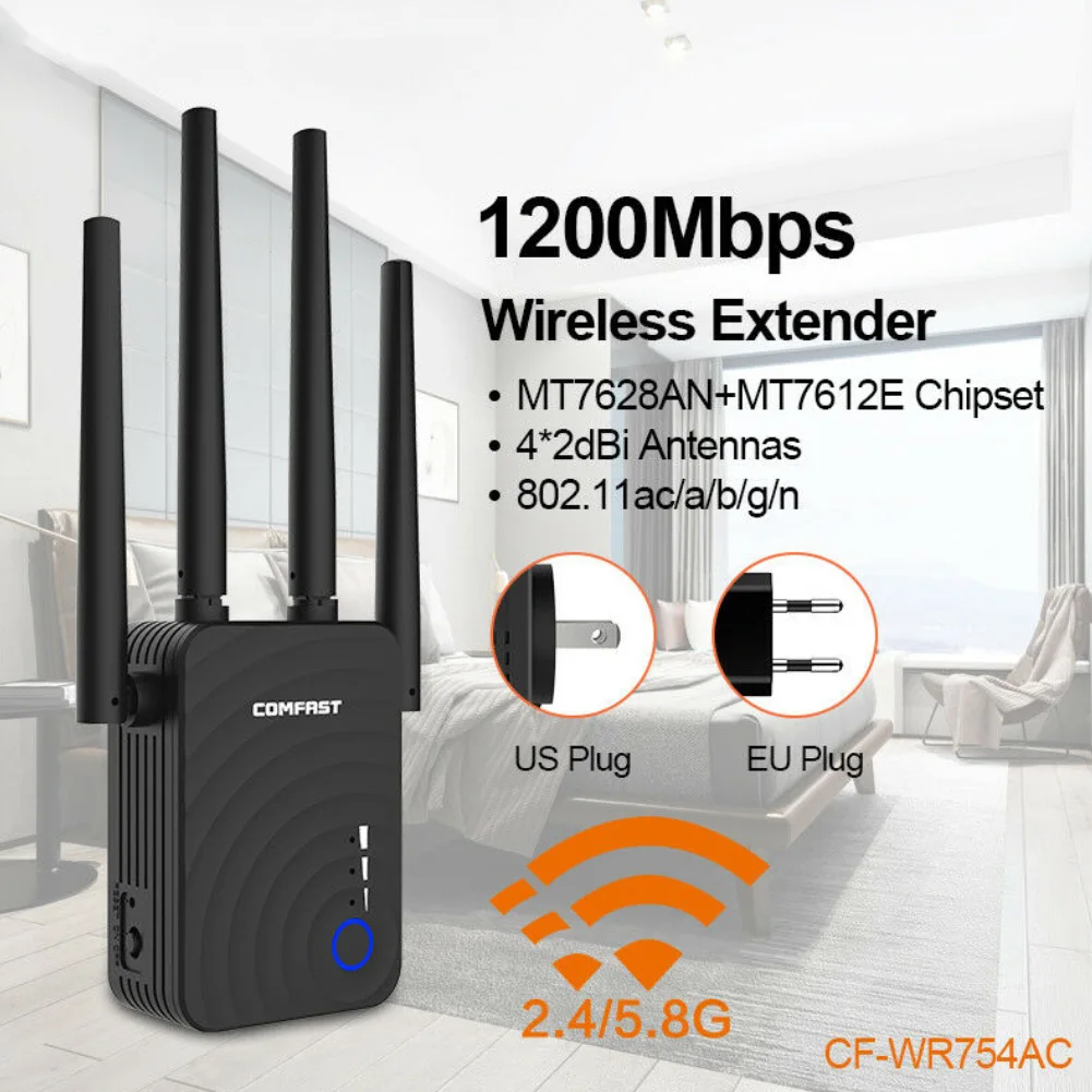 Nešiojamų Dual Band 1200Mbps WiFi Kartotuvas Wireless Range Extender Signalo Stiprintuvas