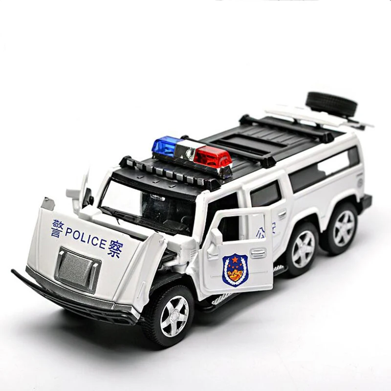 1:32 Šešių ratų Hummer Lieti Policijos Off-road Modelį Žaislas, Automobilių Garso, Šviesos, Traukti Atgal Vežimą Žaislų Automobilių vaikams