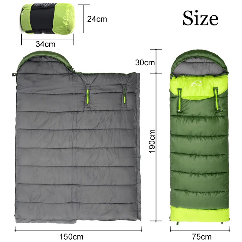 Lauko Kempingas miegmaišį žiemos šiltas Ultralight Suspaudimo Paketas Paketas Vandeniui Spliced dvivietis miegmaišis +Storag krepšys