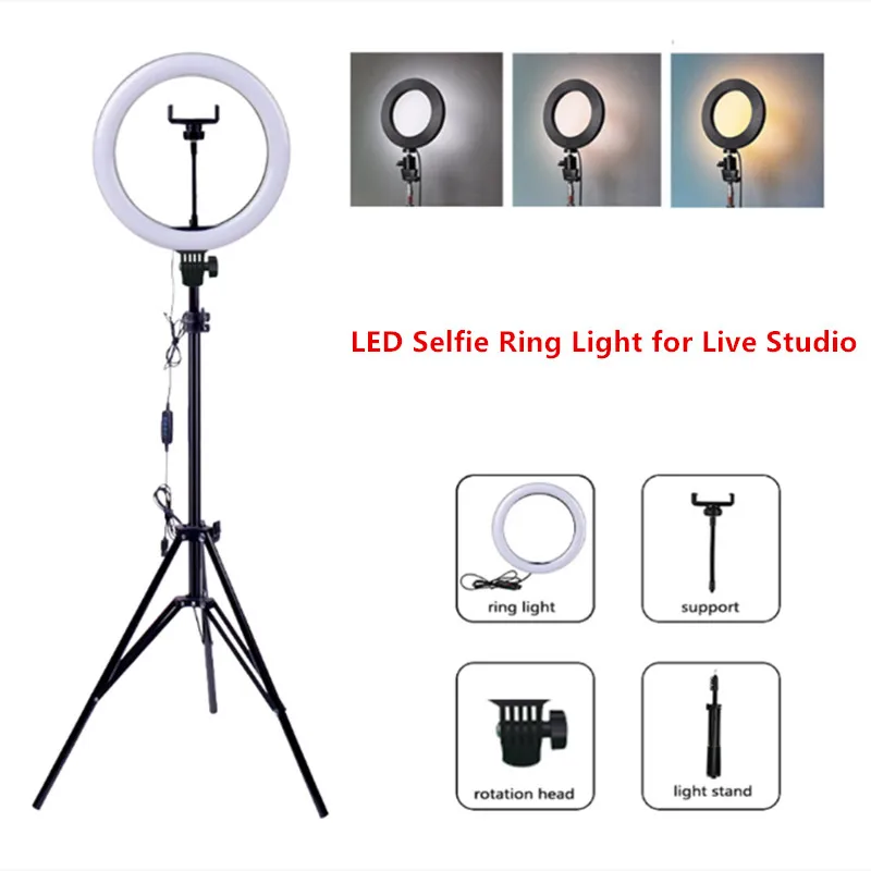 Pritemdomi LED Selfie Šviesos Žiedas su Trikoju USB Šviesos Lempos Fotografijos Ringlight su Stovu už Mobilųjį Telefoną Studija Youtobe Makiažas