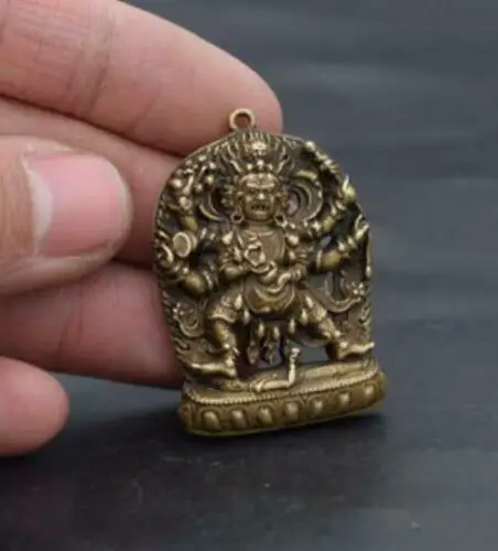 Kolekcionavimas Kinijos Gryno Žalvario, Išraižytas Šešių Rankos Budos Išskirtinį Mažas Amuletas Pakabukas Statulos