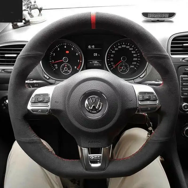 Visos Juodos Verstos Odos Vairas Red Stitch apie Wrap Dangtelis Tinka Volkswagen Golf 6 GTI MK6 / Polo GTI / Scirocco R