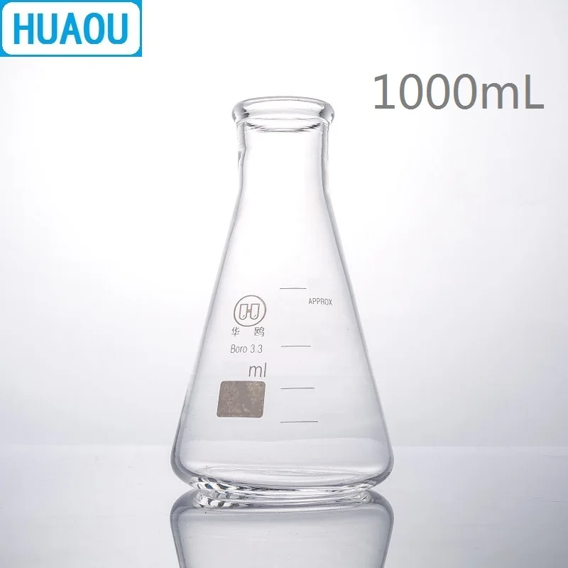 HUAOU 1000mL Erlenmejerio Kolba 1L Borosilikatinio 3.3 Stiklo Siauros Kaklo, Kūgio formos Trikampis Kolbą, Laboratorinė Chemija, Įranga