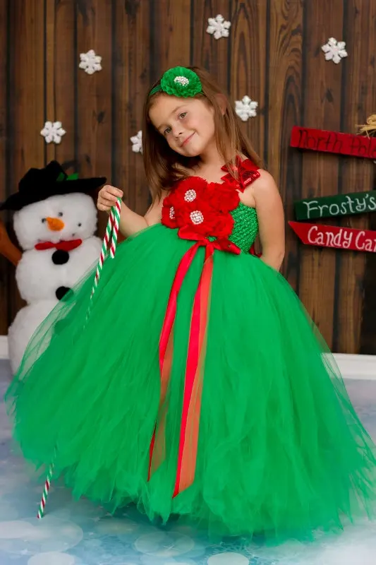 POSH SVAJONĖ Raudona Gėlė, Merginos Kalėdų Tutu Suknelė Raudonos, Žalios ir Baltos Kalėdų Vestuvėms Eglutės Nuotraukas Kostiumas Vaikams Mergaitėms