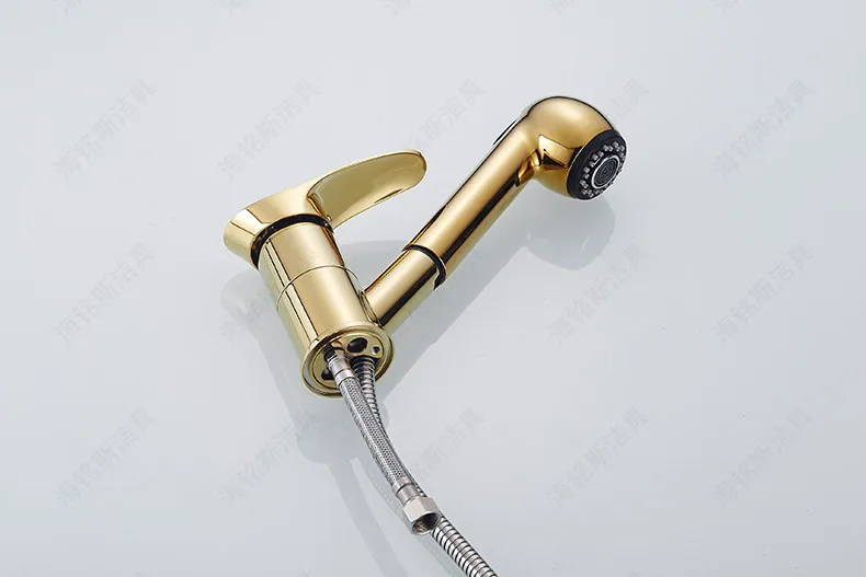 Nemokamas pristatymas Europos aukso virtuvės kriauklė maišytuvas su viena rankena vonios baseino maišytuvas ištraukti baseino kriaukle vandens maišytuvas
