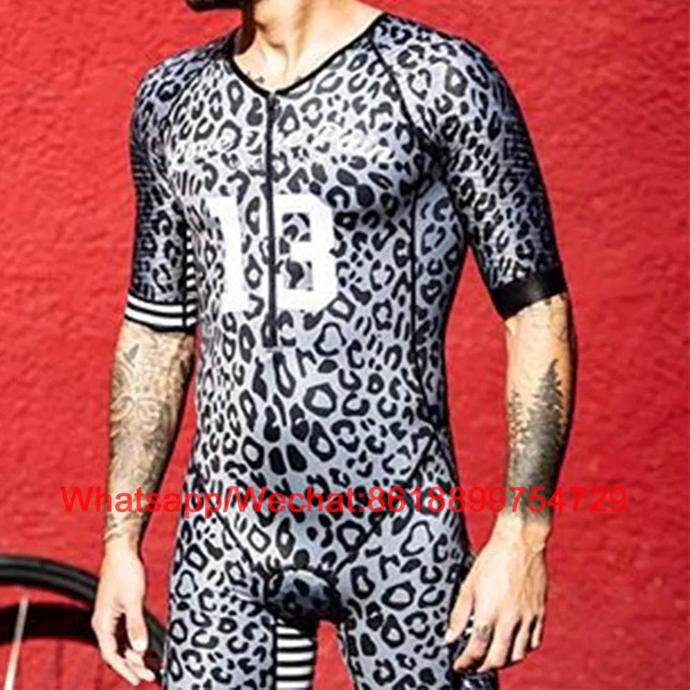 Vientisas maudymosi kostiumėlis Leopardas Spausdinti Vyrų maudymosi Kostiumėliai, Triatlonas Vasaros Saulės Apsaugos Skinsuit Uniforme Trisuit Veikia Dėvėti Drabužiai