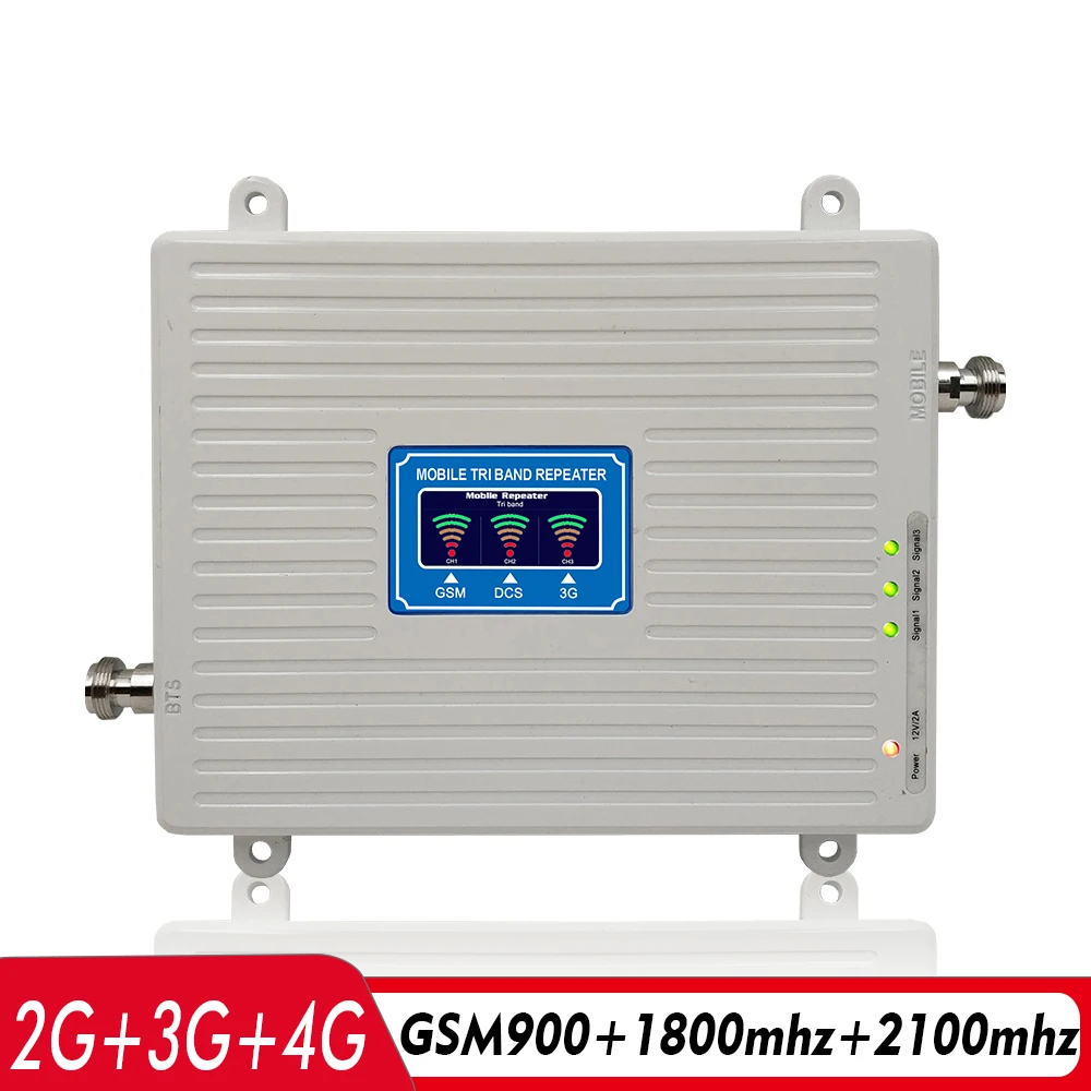 65dB Įgyti Tri Band Stiprintuvas GSM 900+DCS/LTE 1800+, gsm ir UMTS/WCDMA 2100 mhz mobiliojo Telefono Signalo Kartotuvų 2G 3G 4G Tinklo Signalo Stiprintuvas