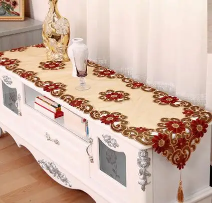 Prabangus Šampanas nėrinių stalo runner vėliavos medžiaga skaidri Siuvinėjimo staltiesė stalo dangtis Kalėdų Mat Naujųjų metų vestuvių dekoro