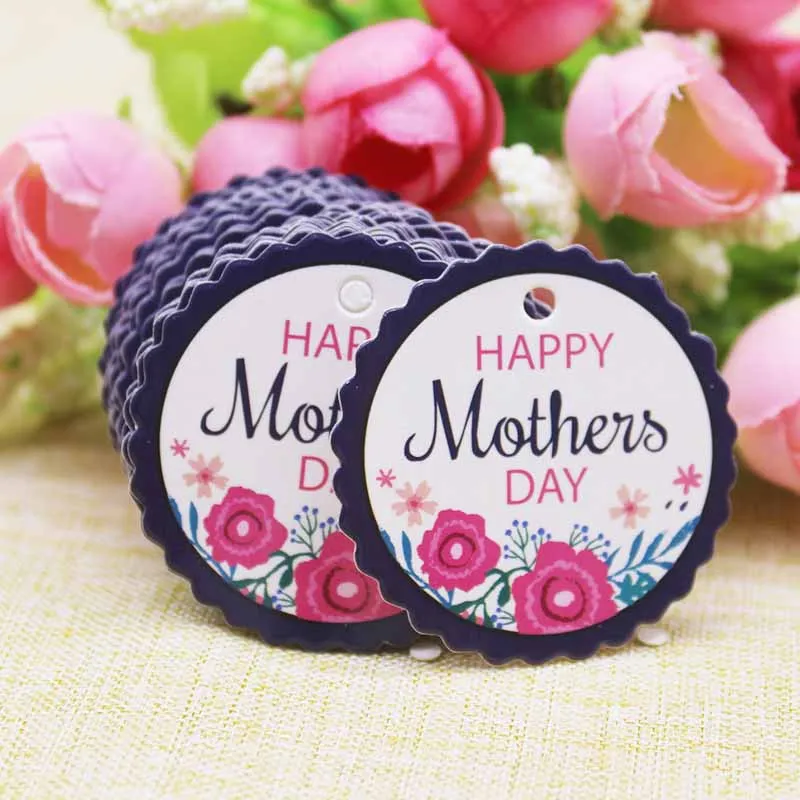 Naujas atvykimo Laimingas motinos diena gfits label tag 5x3cm /4x4cm 100 tag+100ropes gėlių modelio dovanos, saldainiai džiaugtis pakabinti tegus etiketės